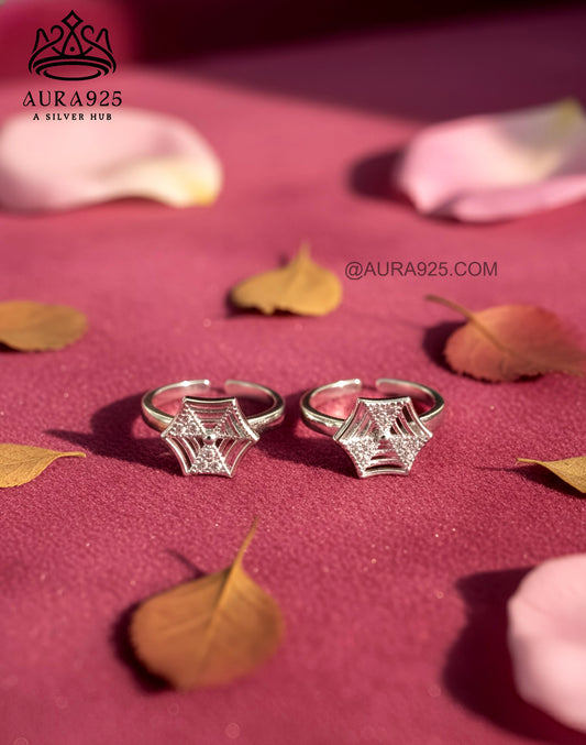 Modern Silver 925 Hexagon Web Toe Ring Pair SLTR-9930