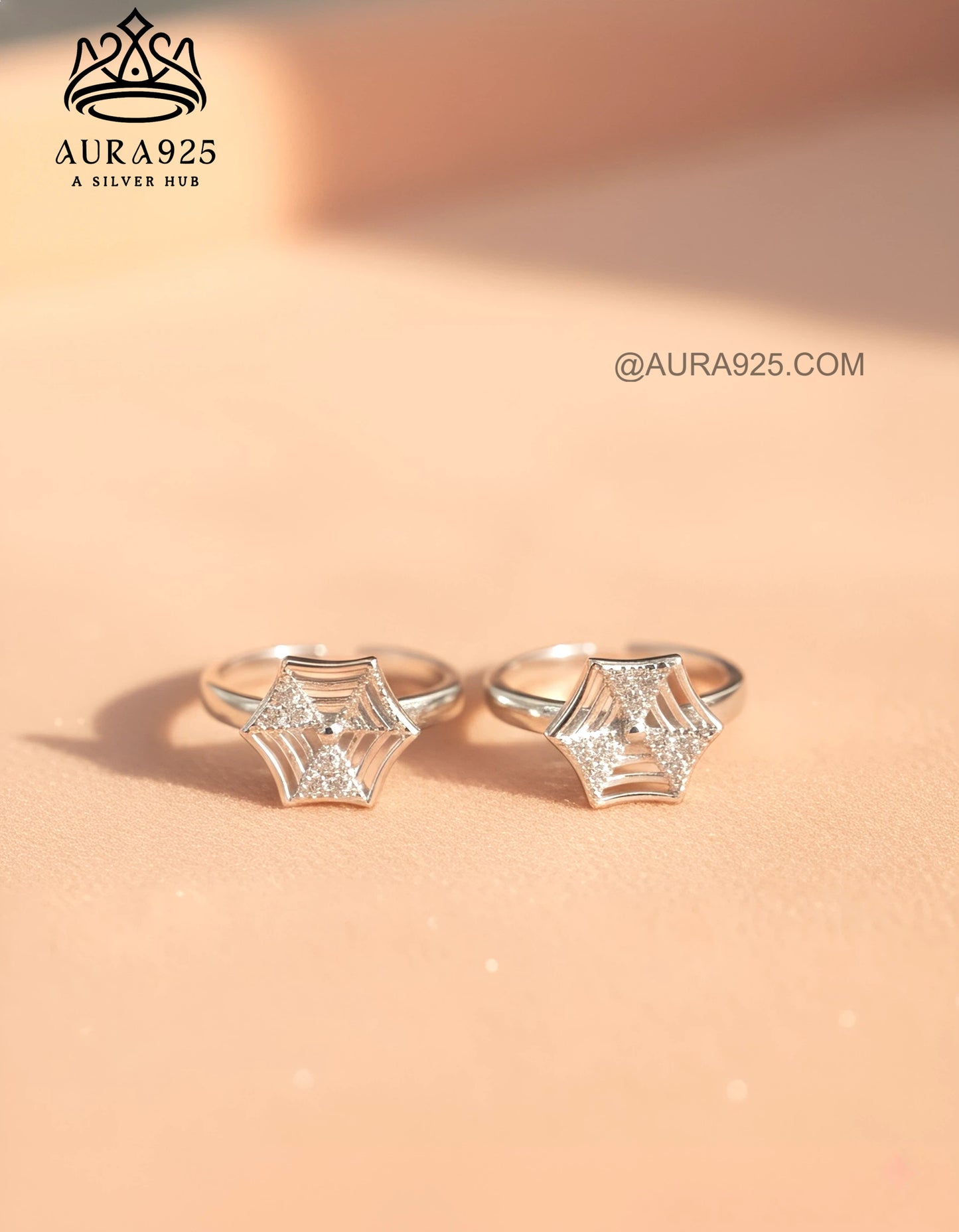 Modern Silver 925 Hexagon Web Toe Ring Pair SLTR-9930