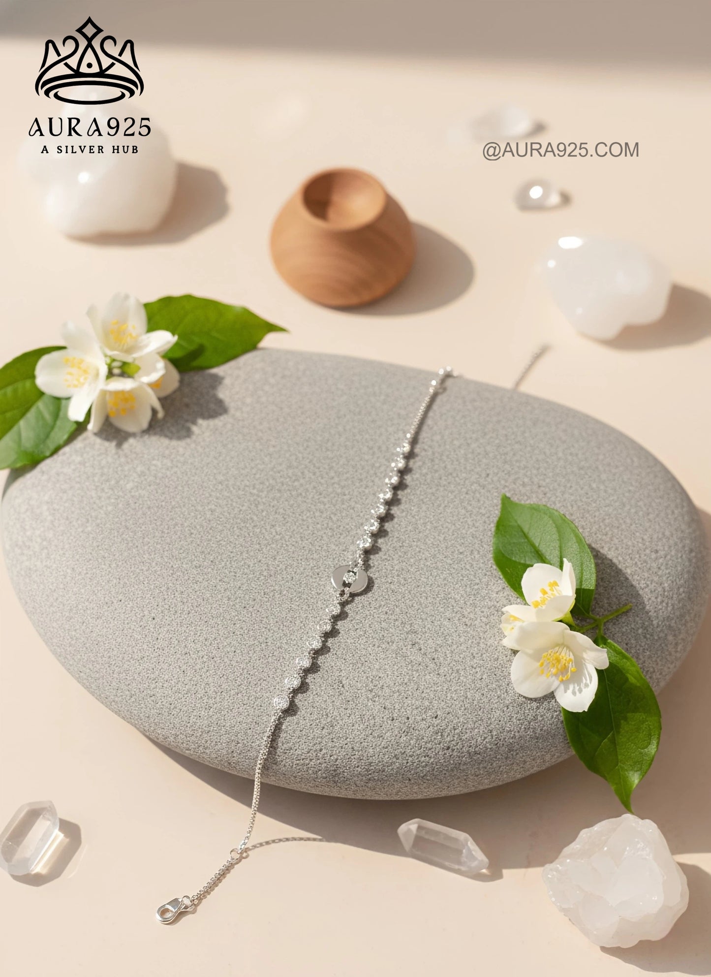 Delicate Sparkle Chain Bracelet | Round CZ & Disc Charm | 925 Silver SLB-3628