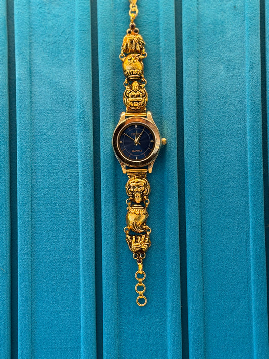 Gold Polished 925 Silver Antique Watch for Women (3728)