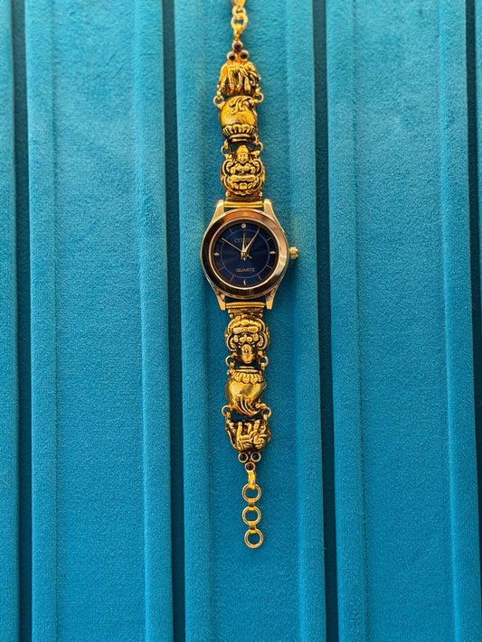 Gold Polished 925 Silver Antique Watch for Women (3728)