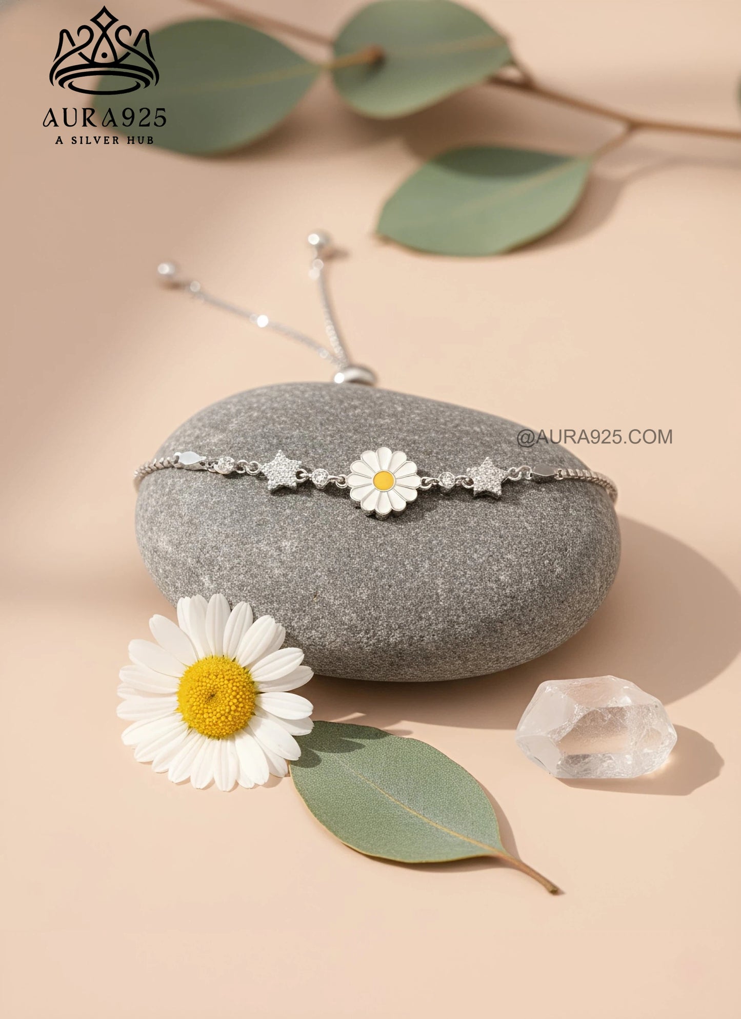 Dainty Daisy Flower Slider Bracelet | Adjustable 925 Sterling Silver SLB-3636