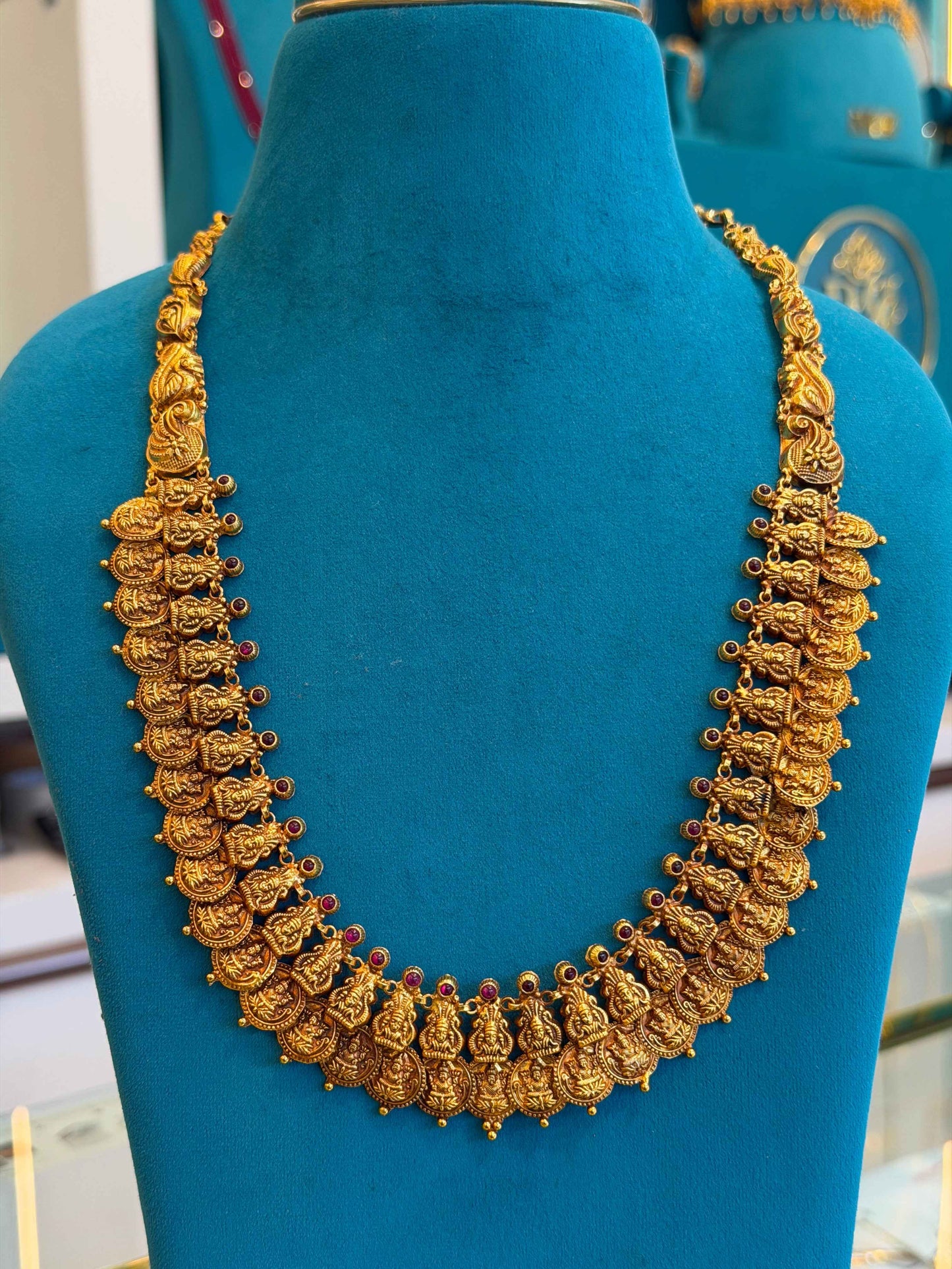 Long Kaas Necklace / Kaas Haram in 92.5 Silver Gold Polish (7134)