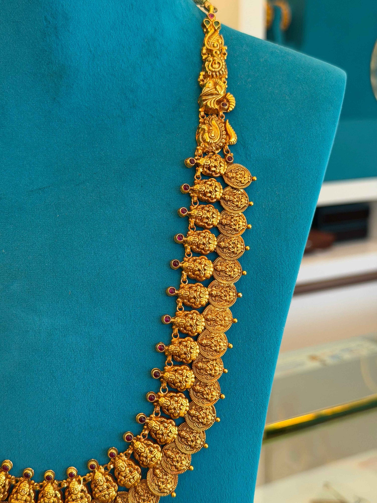Long Kaas Necklace / Kaas Haram in 92.5 Silver Gold Polish (7132)