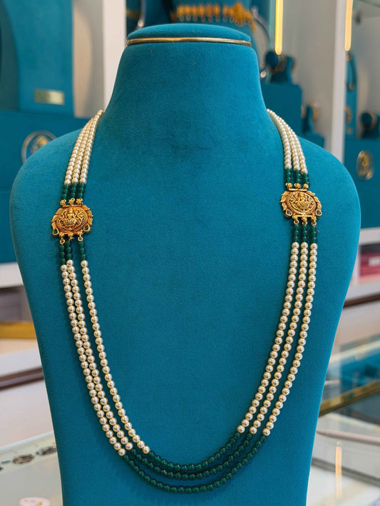 Beads Chain with 2 Mop in 92.5 Silver Gold Polished(6766)