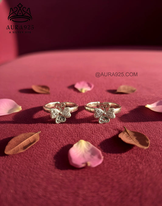 Sparkling Silver 925 Clover/Butterfly Toe Ring Pair SLTR-9929