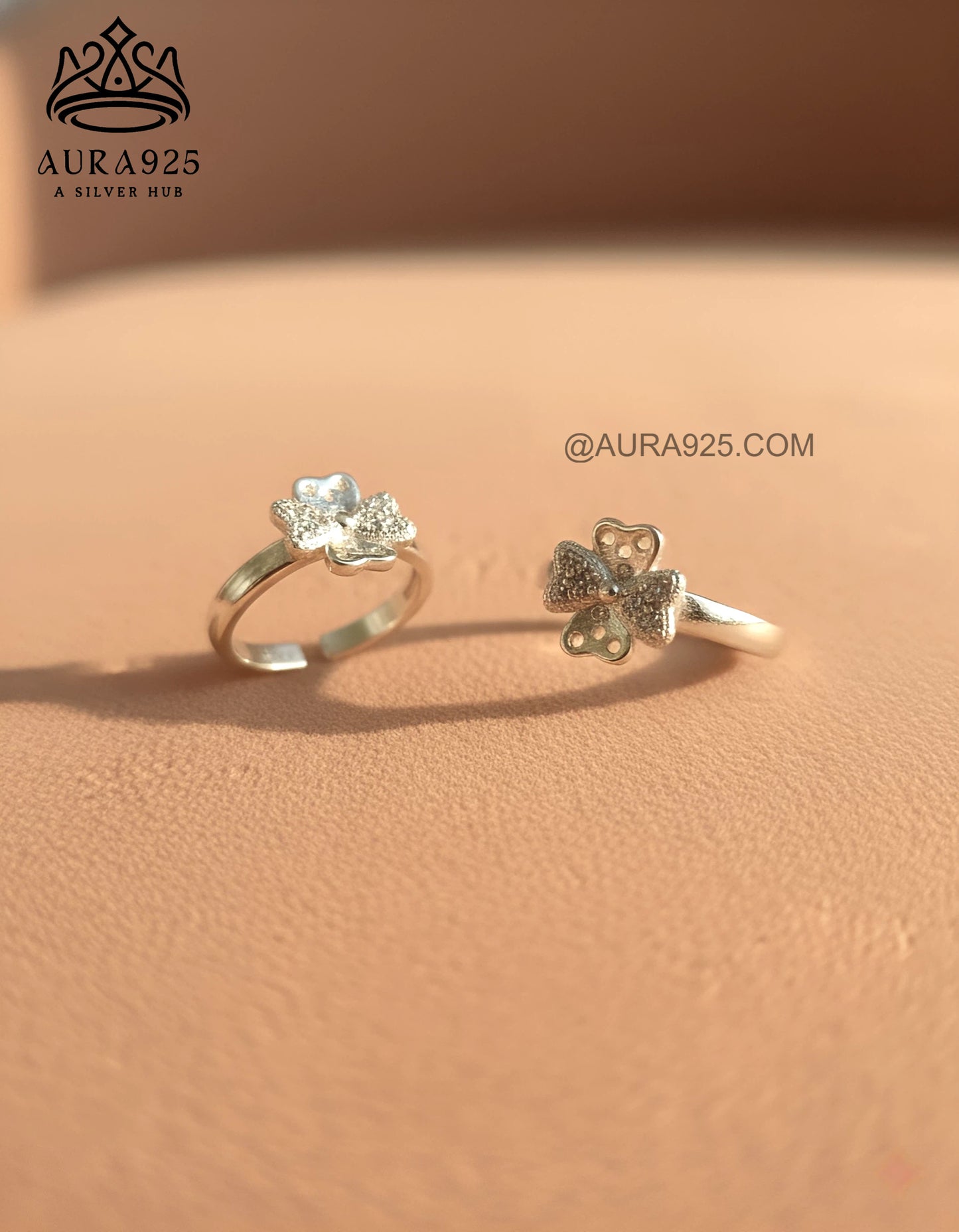 Sparkling Silver 925 Clover/Butterfly Toe Ring Pair SLTR-9929