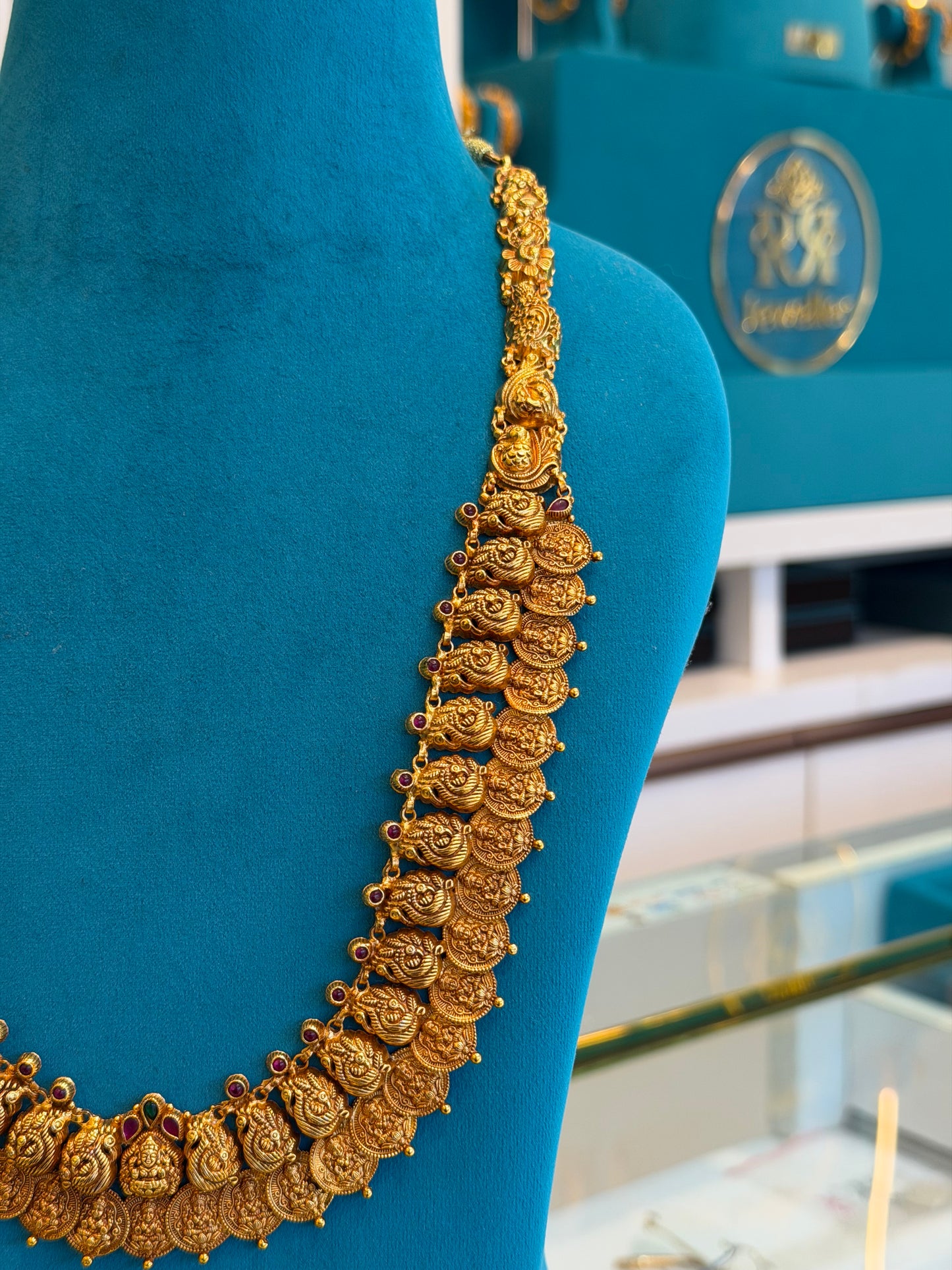 Long Kaas Necklace / Kaas Haram in 92.5 Silver Gold Polish (7130)