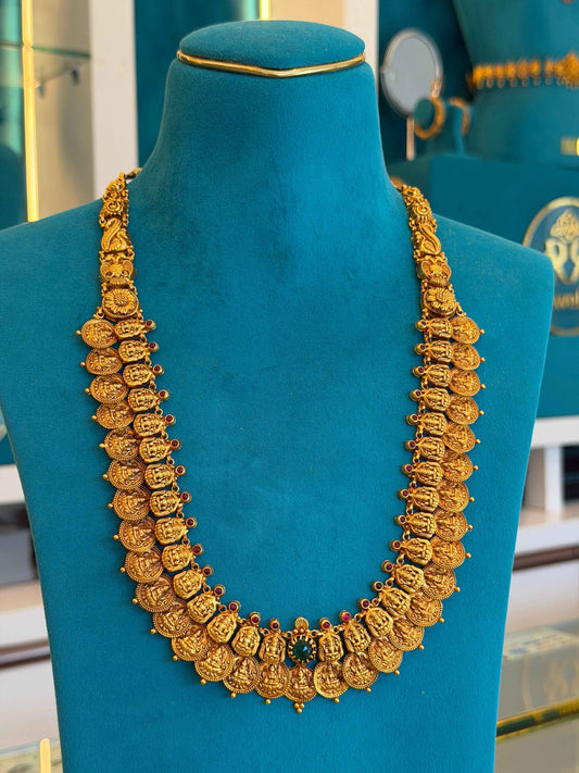 Long Kaas Necklace / Kaas Haram in 92.5 Silver Gold Polish (7133)