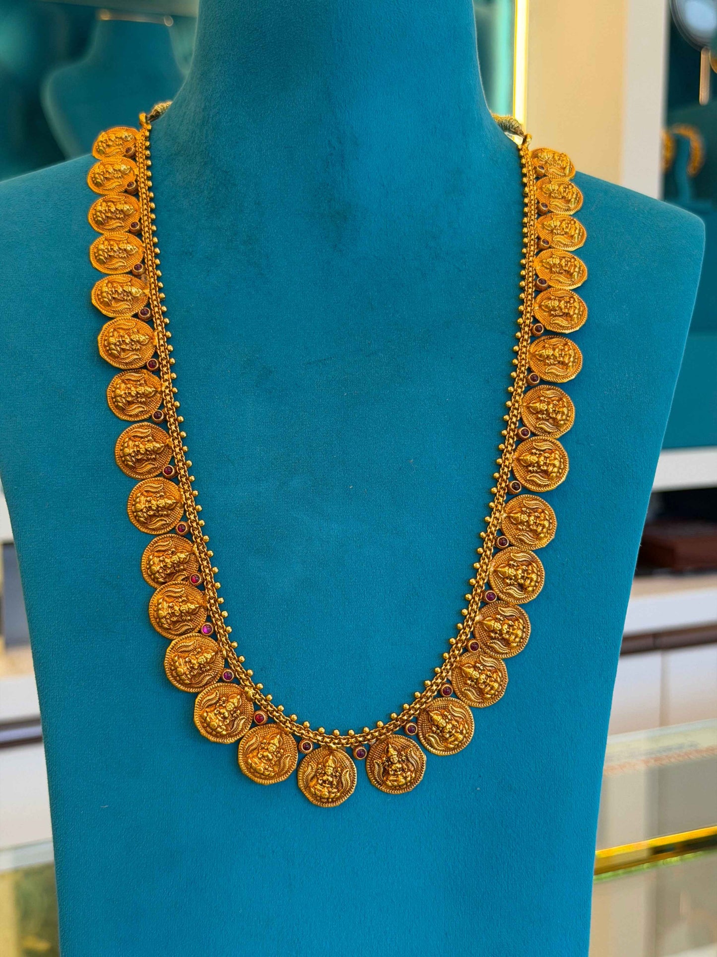 Long Kaas Necklace / Kaas Haram in 92.5 Silver Gold Polish (7135)