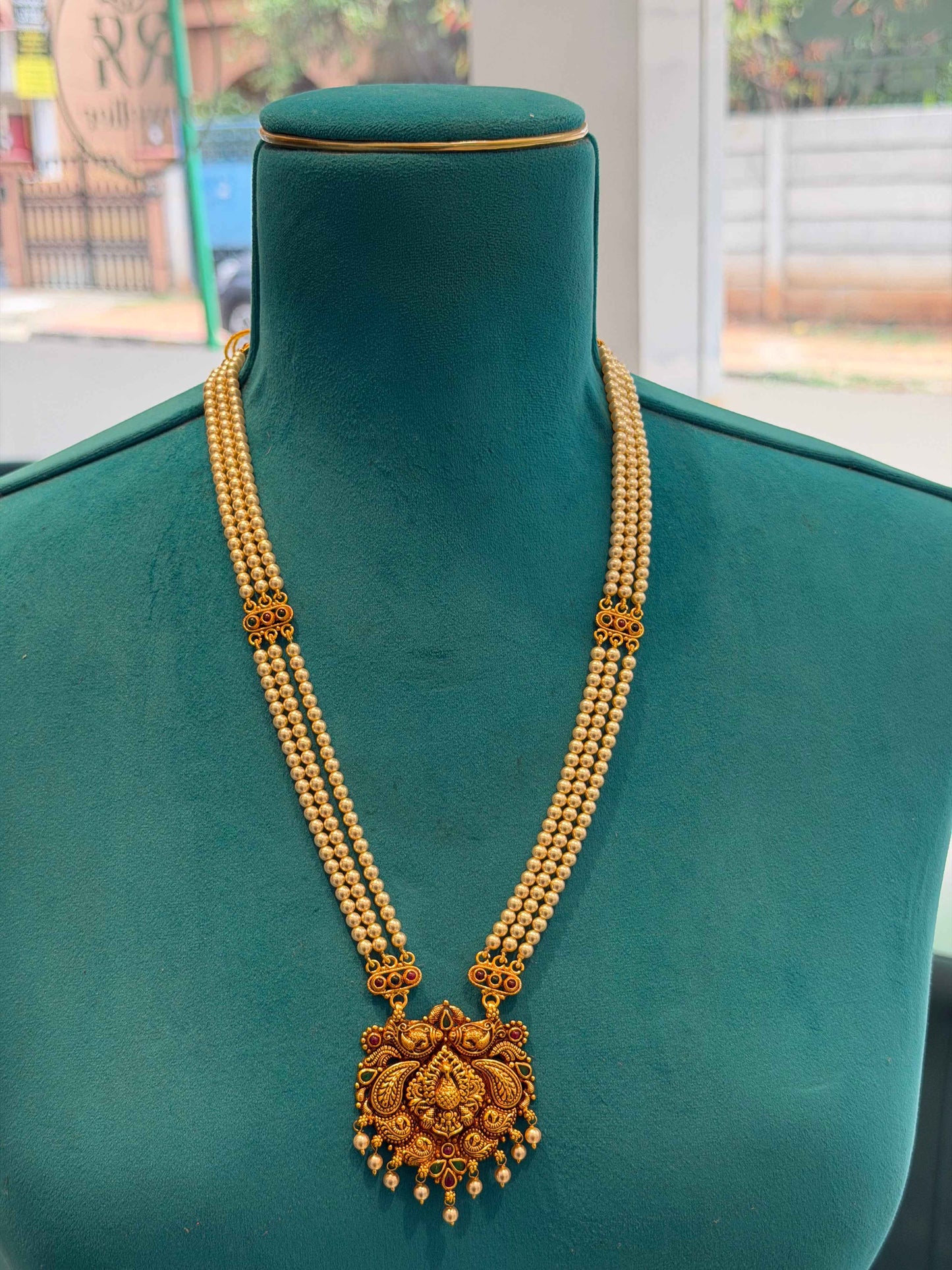 Beads Chain With Pendant in 92.5 Silver Gold Polished (6737)