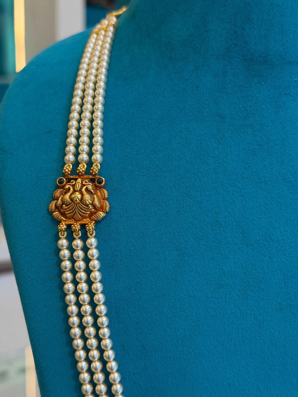 Beads Chain with 2 Mop in 92.5 Silver Gold Polished(6764)