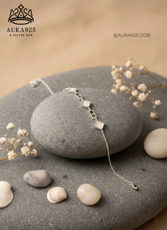Delicate Mother-of-Pearl Chain Bracelet | 925 Sterling Silver SLB-3624