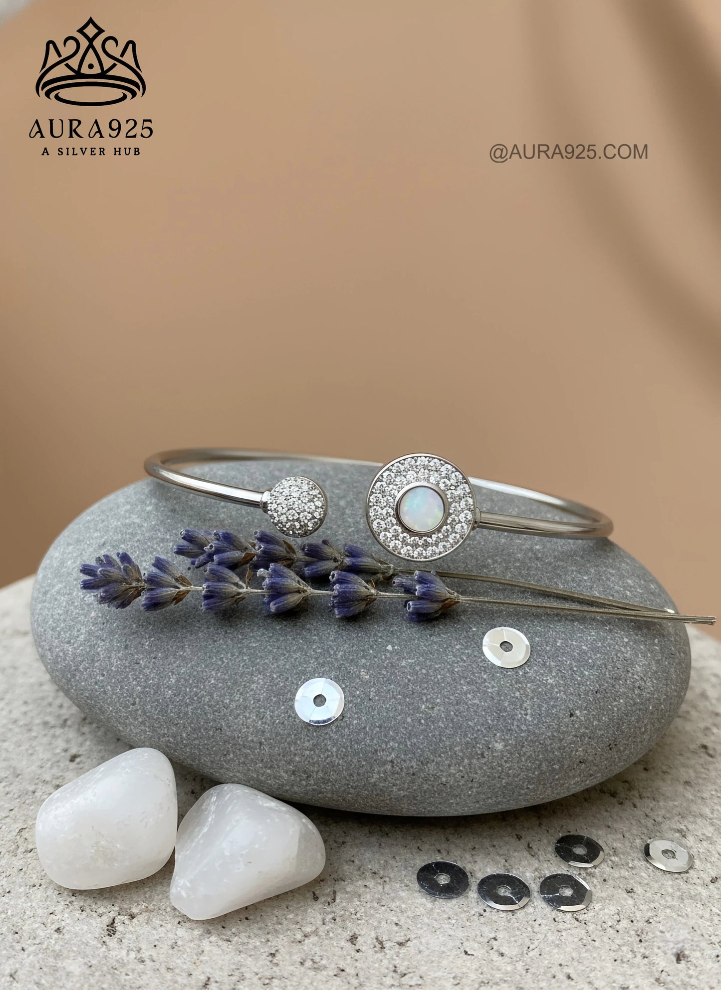 Iridescent Opal & Pave Open Cuff Bracelet | 925 Sterling Silver SLB-3629