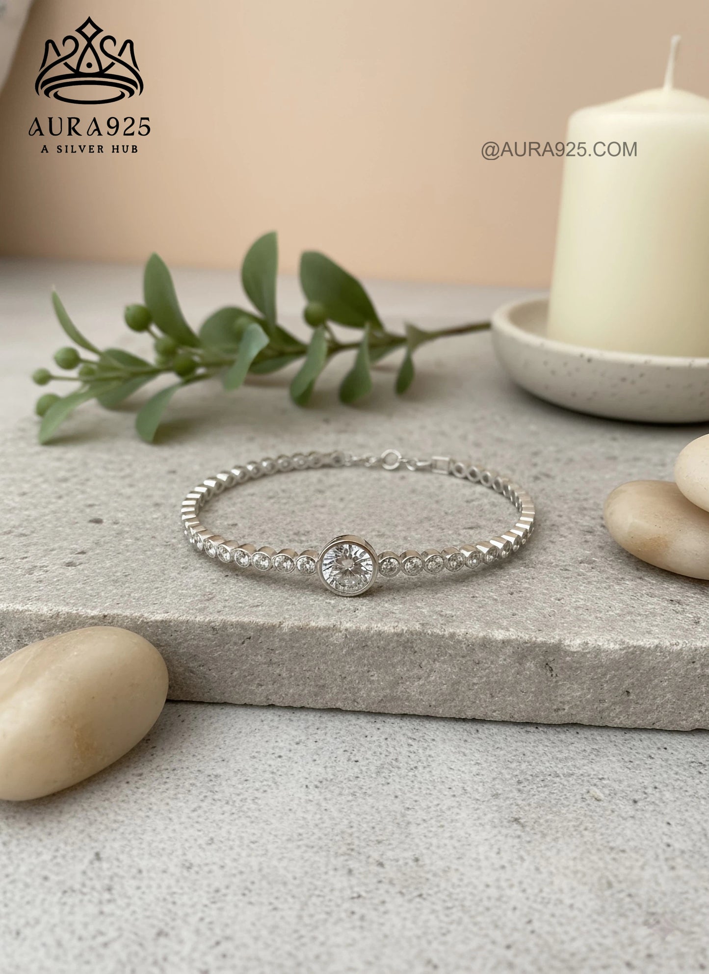 Solitaire Sparkle Sterling Silver Bracelet | Bezel Set CZ Accen SLB-3631