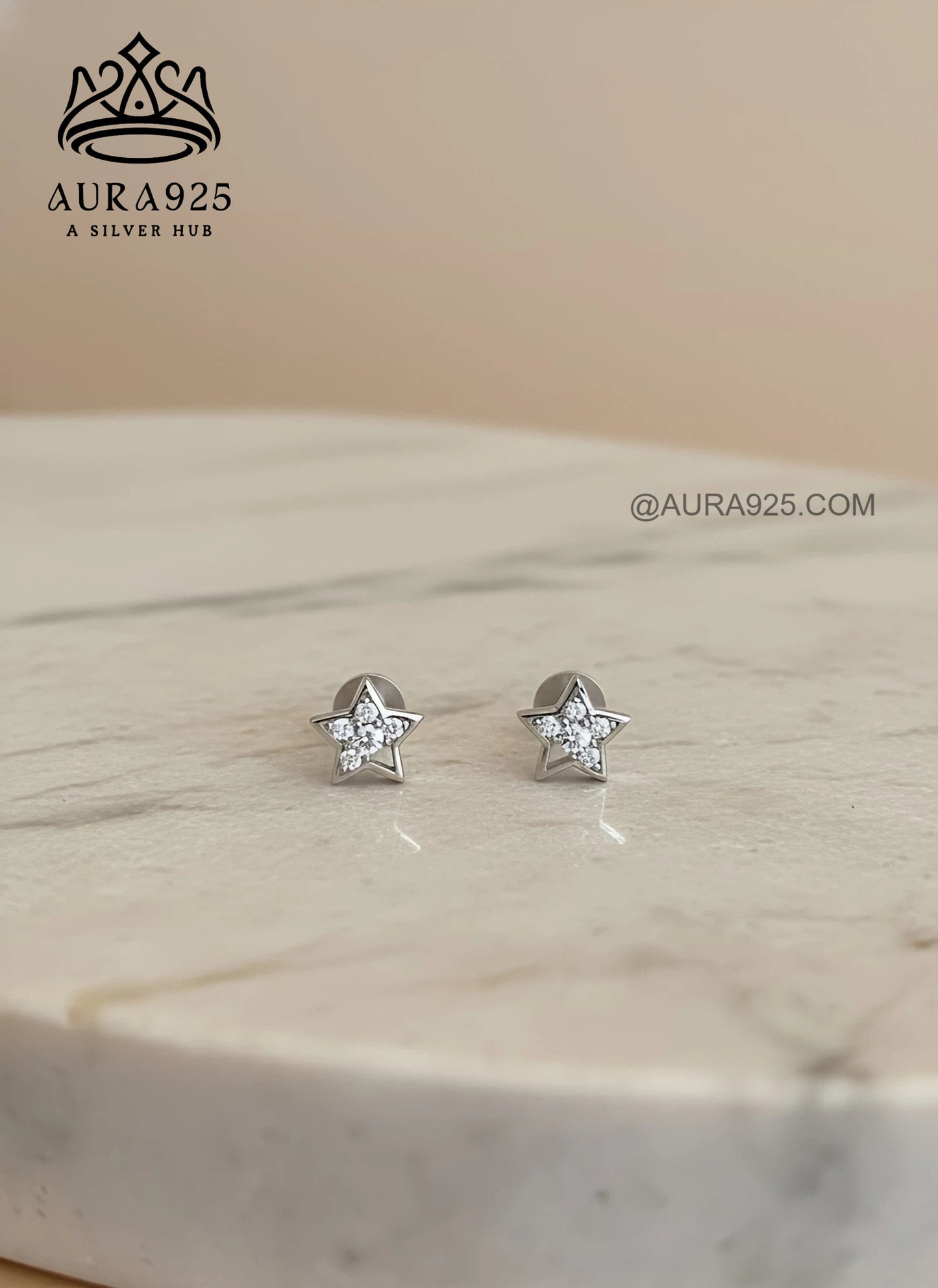 Shining Star Stud Earrings - 925 Silver & CZ SLE-8562