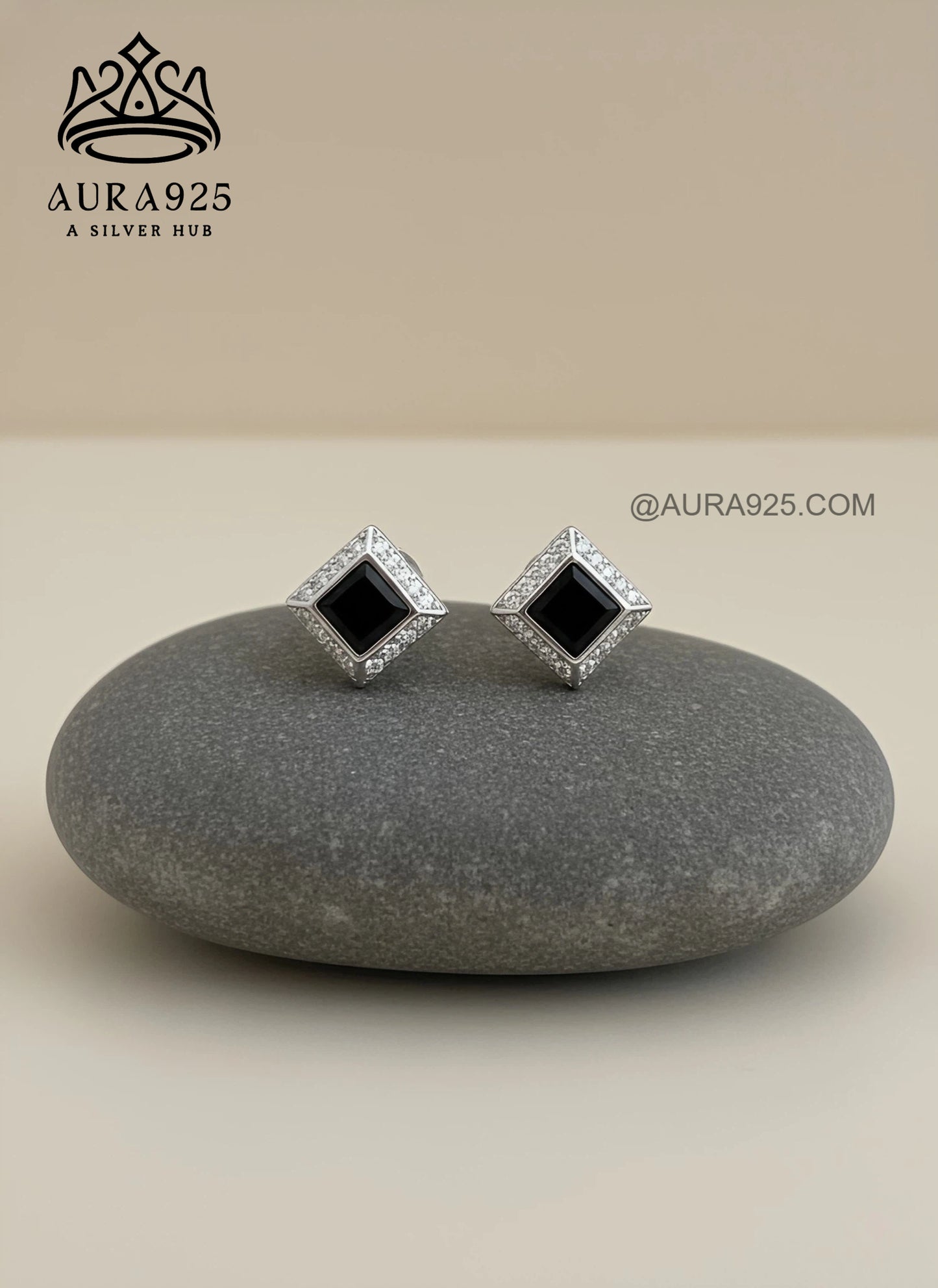 Chic Black & Silver Diamond Stud Earrings SLE-8565