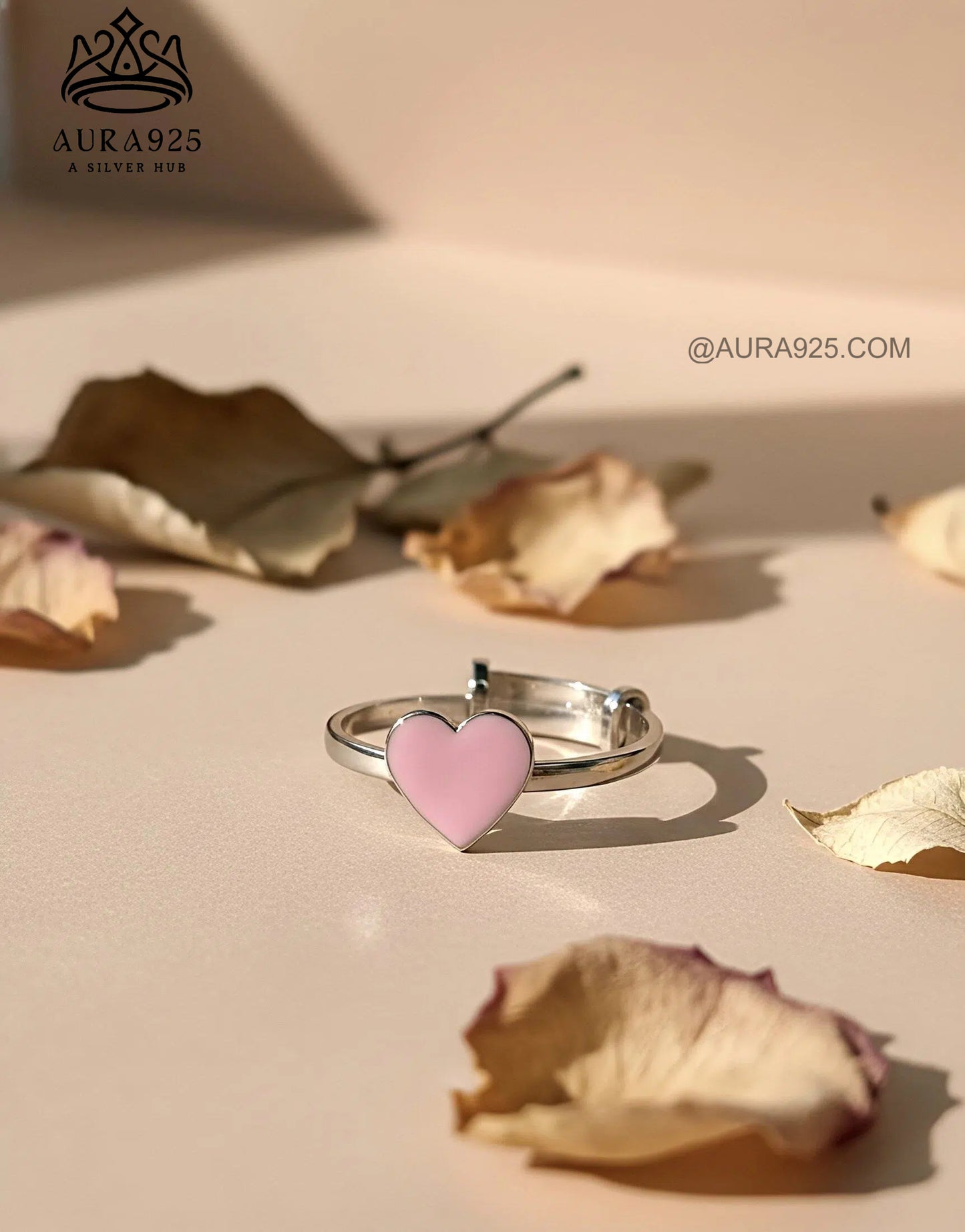 Sweet Minimalist Heart Ring: Pink Enamel & 925 Silver SLR-5843