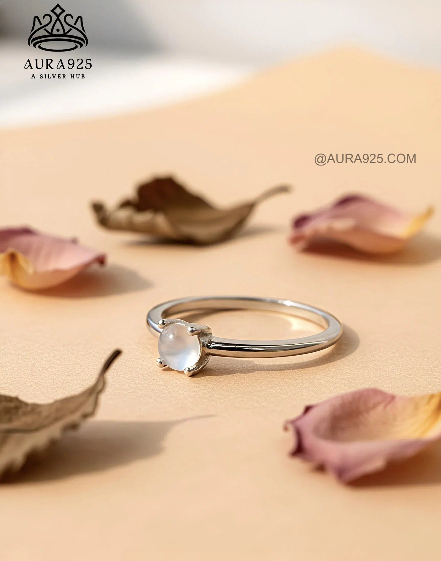 Solitaire Moonstone Promise Ring: Minimalist 925 Silver SLR-5844