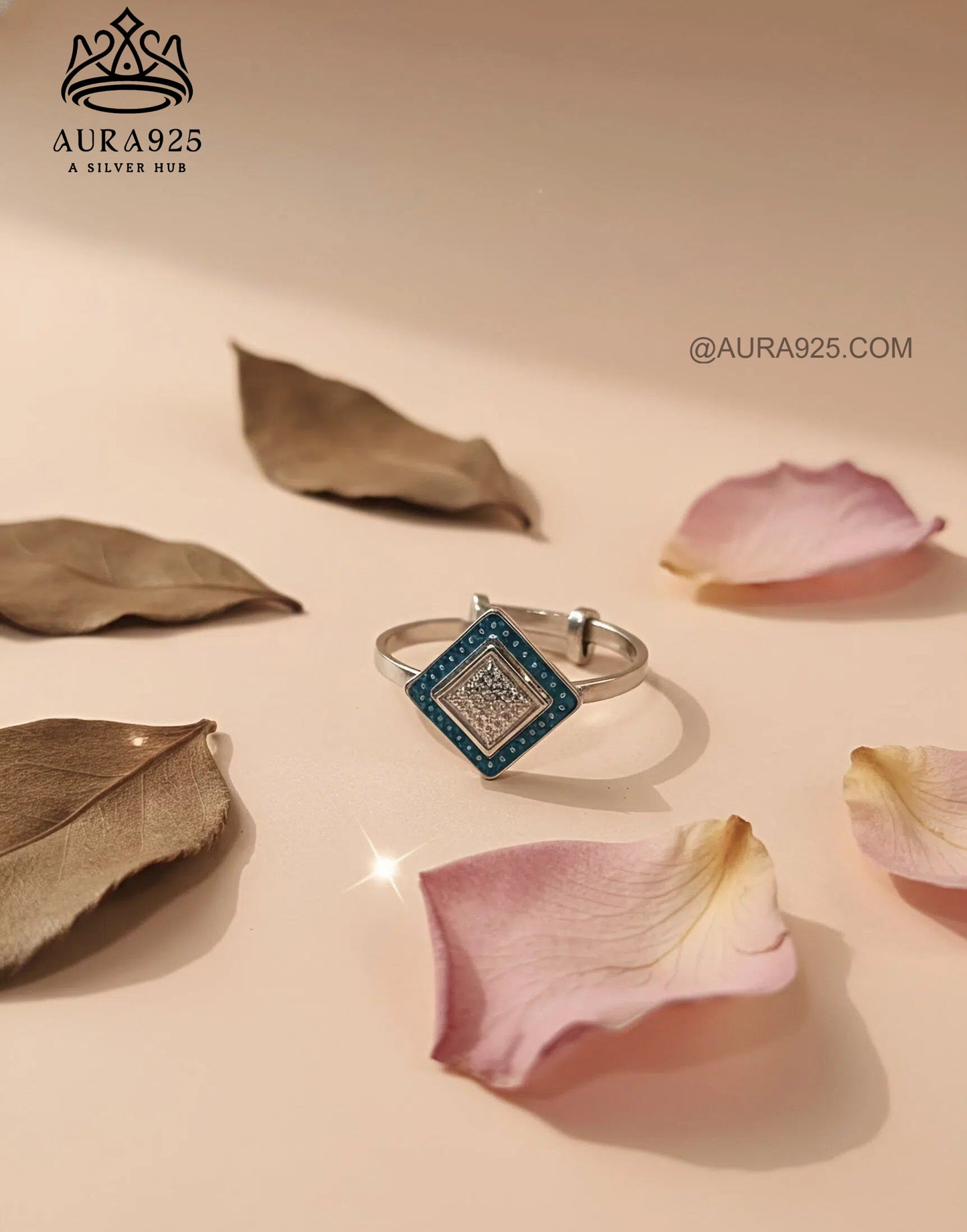 Geometric Sparkle Statement Ring: Blue Enamel & Pave Zirconia SLR-5847