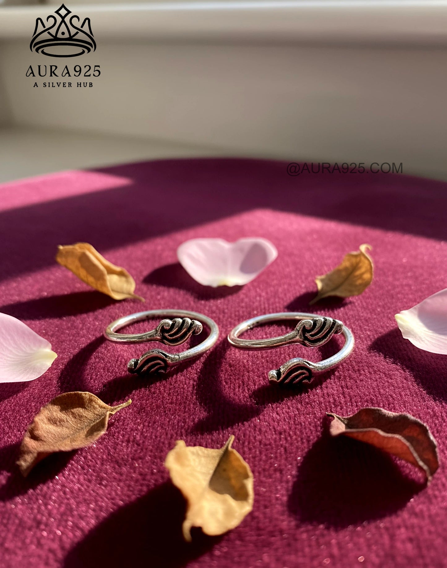 Bohemian 925 Silver Oxidized Wave/Feather Toe Ring Pair SLTR-9926