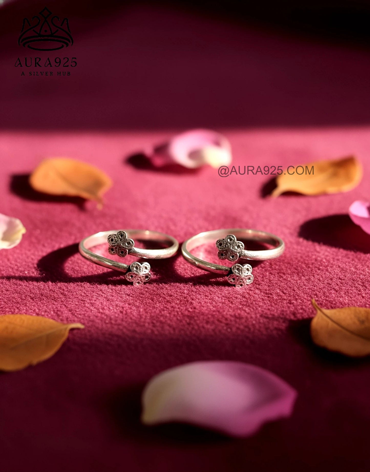 Duo Bloom Silver 925 Adjustable Toe Ring Pair SLTR-9933