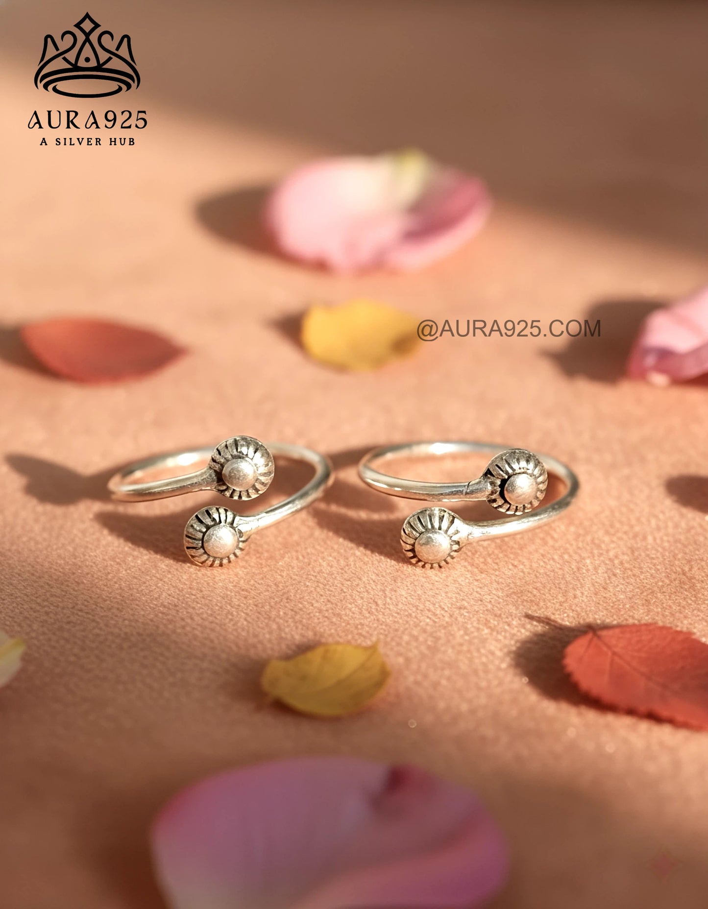 Dual Sunburst Silver 925 Adjustable Toe Ring Pair SLTR-9934