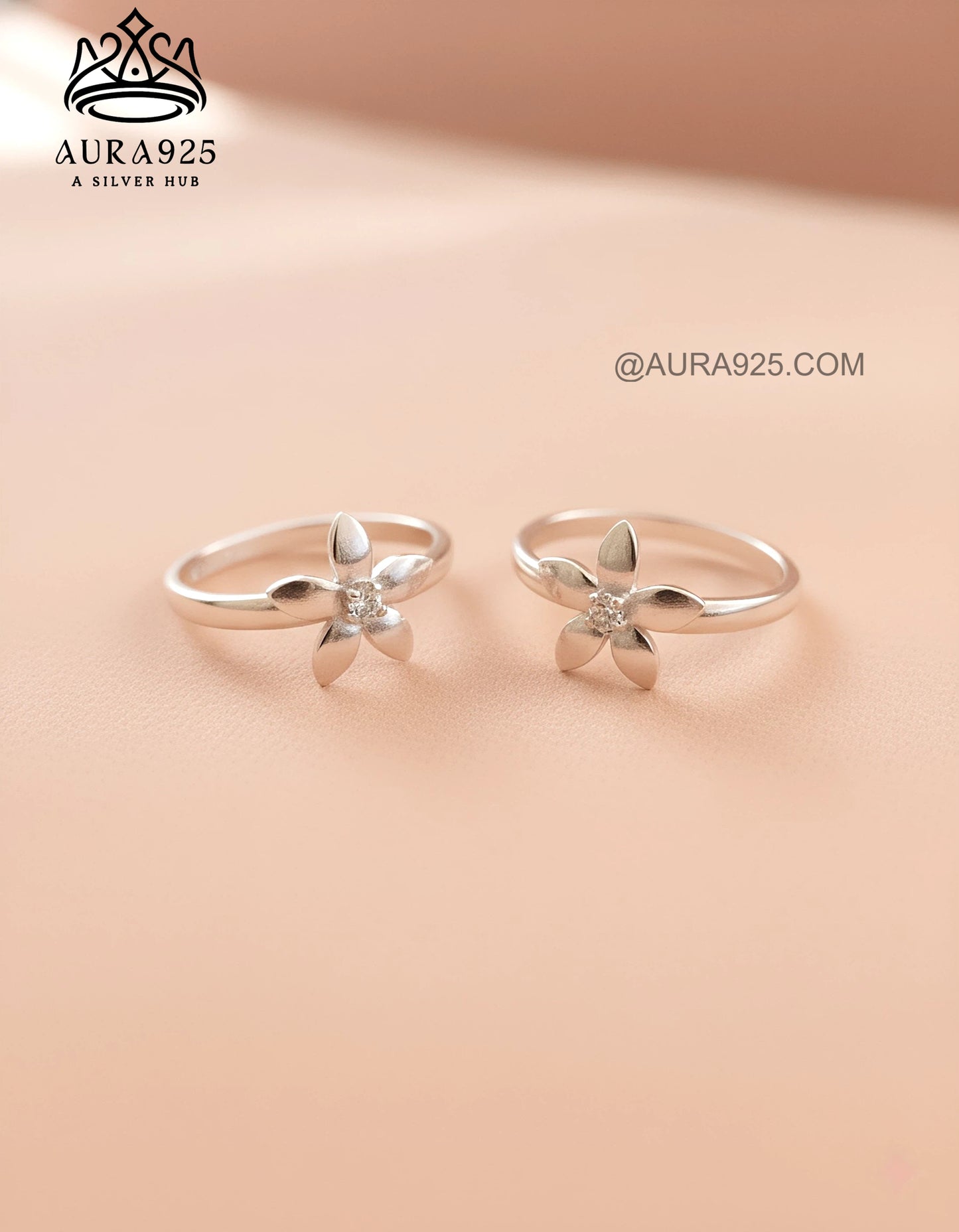 Delicate Silver 925 Plumeria Flower Toe Ring Pair SLTR-9935