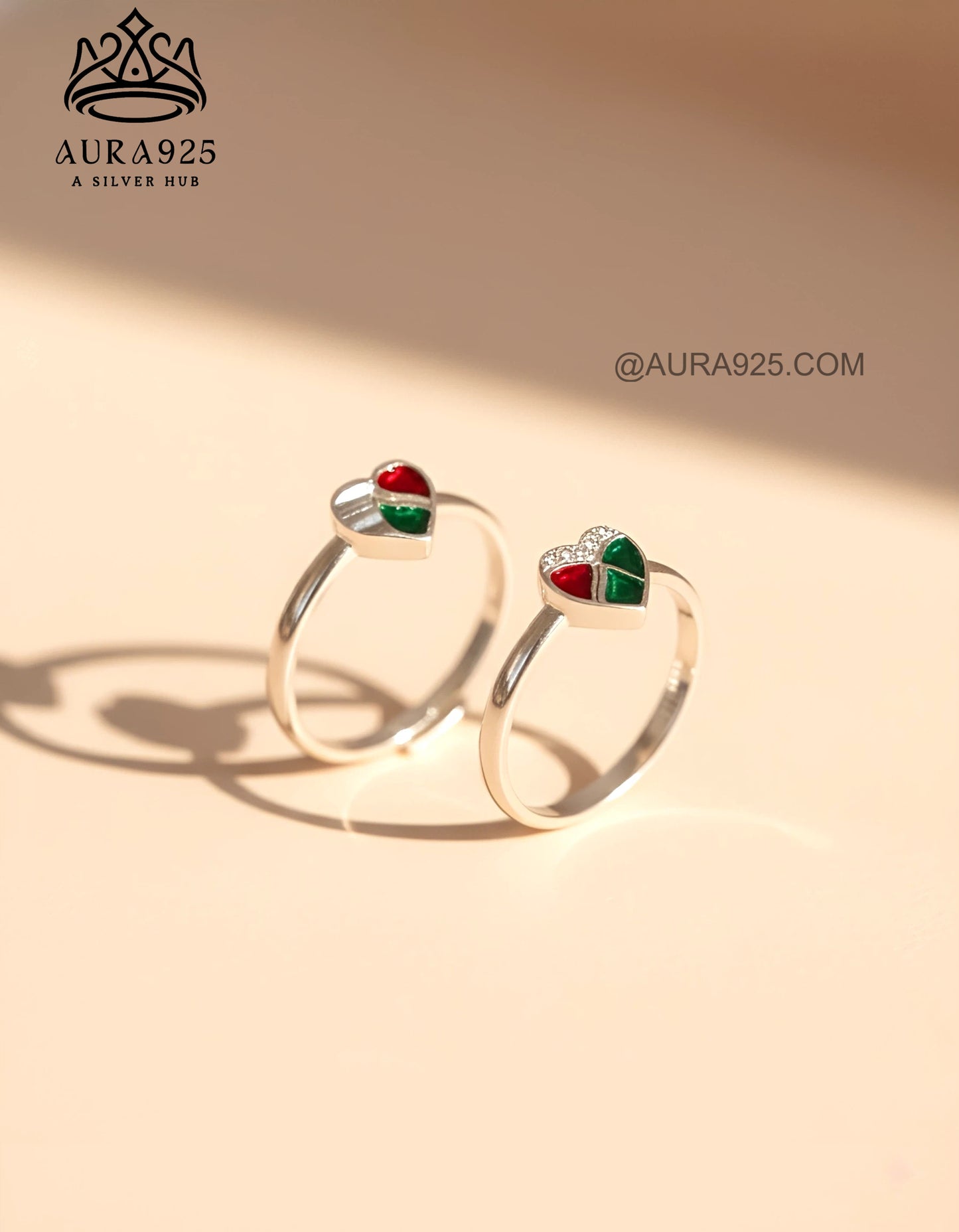 Festive Enamel Heart Silver 925 Toe Ring Pair SLTR-9937