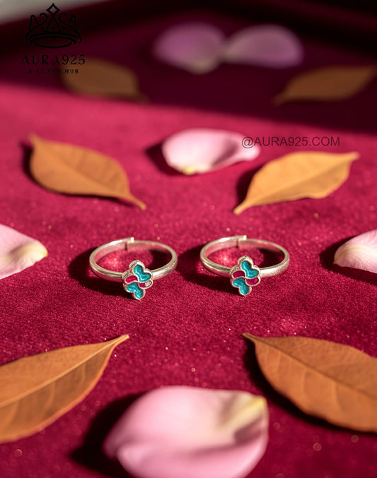 Cheerful Enamel Clover Silver 925 Toe Ring Pair SLTR-9940