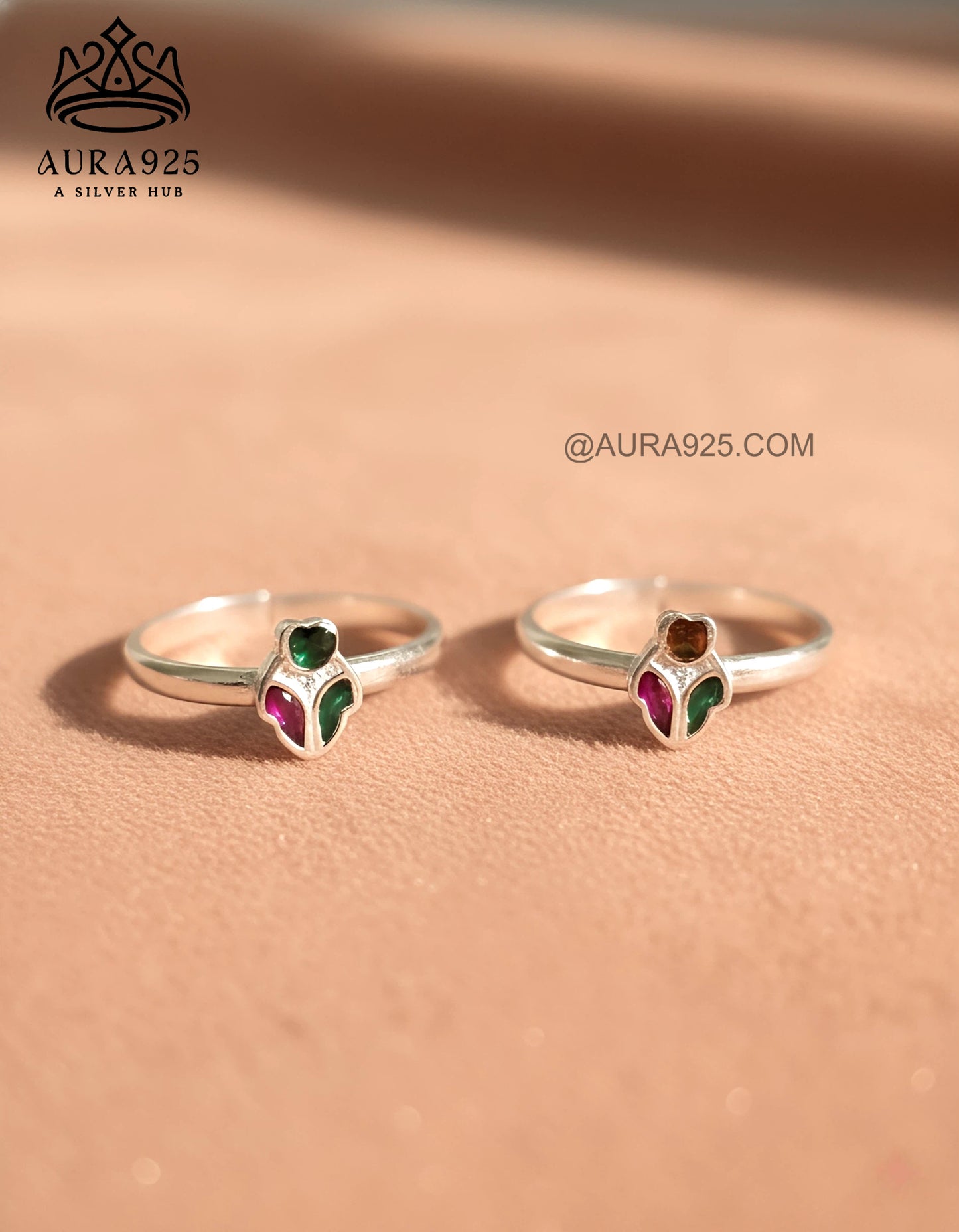 Trio Color Gemstone Silver 925 Toe Ring Pair SLTR-9941