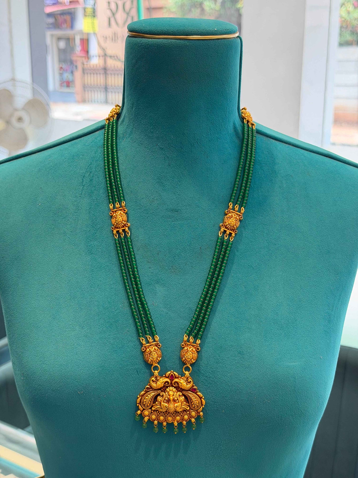 Beads Chain With Pendant in 92.5 Silver Gold Polished (6736)