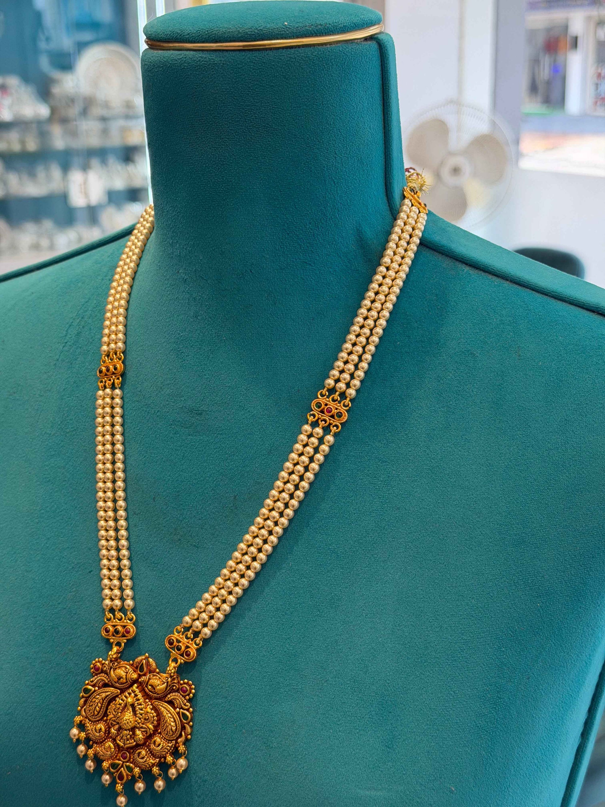 Beads Chain With Pendant in 92.5 Silver Gold Polished (6737)