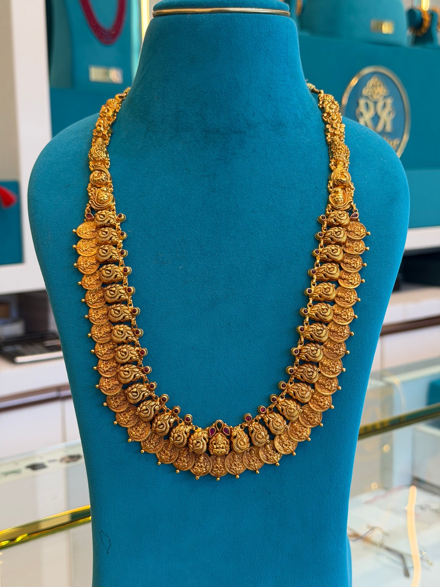 Long Kaas Necklace / Kaas Haram in 92.5 Silver Gold Polish (7130)