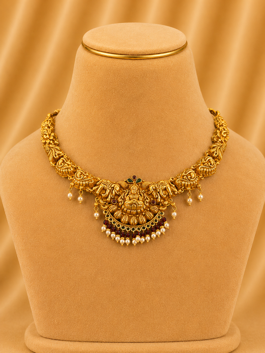 925 Sterling Silver Short Necklace for Women – Stately Design, Gold Polished, BIS Hallmarked (9817)