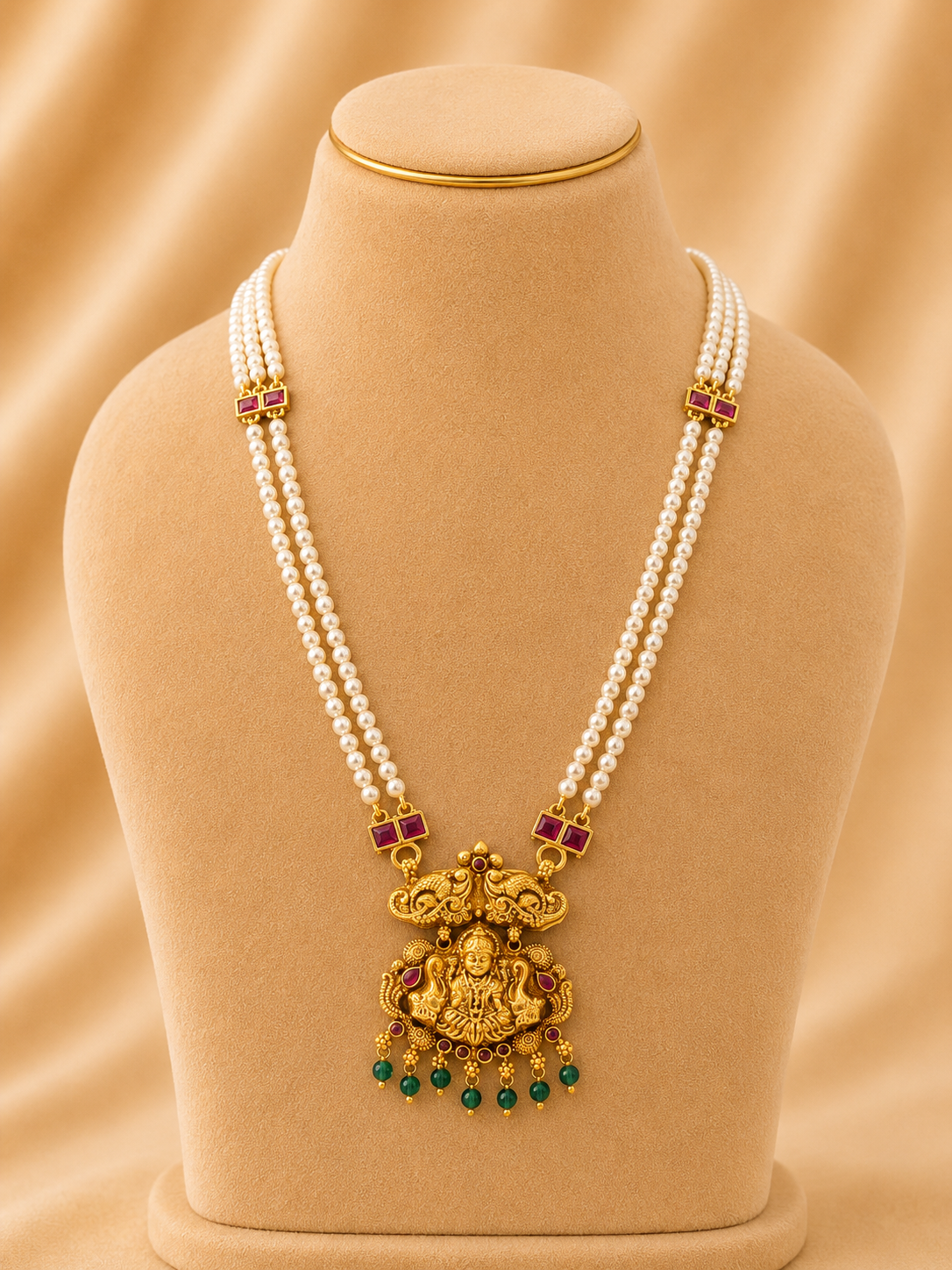 Beads Chain With Pendant in 92.5 Silver Gold Polished (6757)