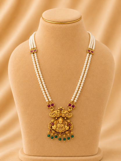 Beads Chain With Pendant in 92.5 Silver Gold Polished (6757)