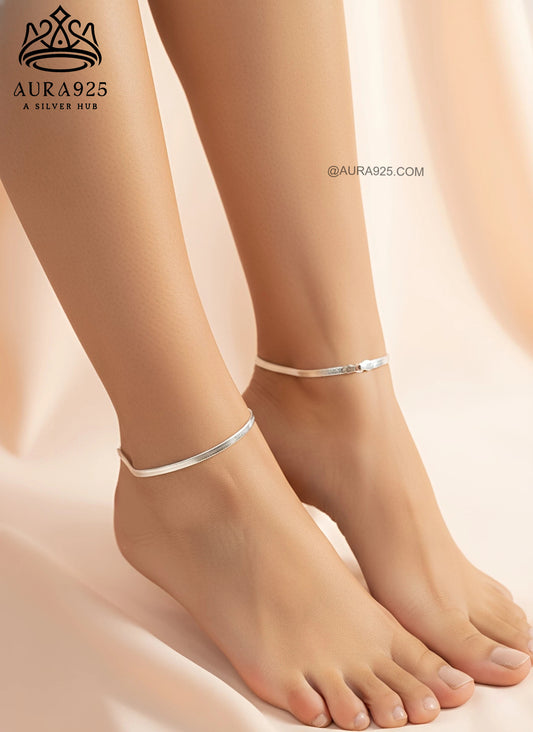 Sleek Herringbone Chain 925 Sterling Silver Anklet SLA-5145