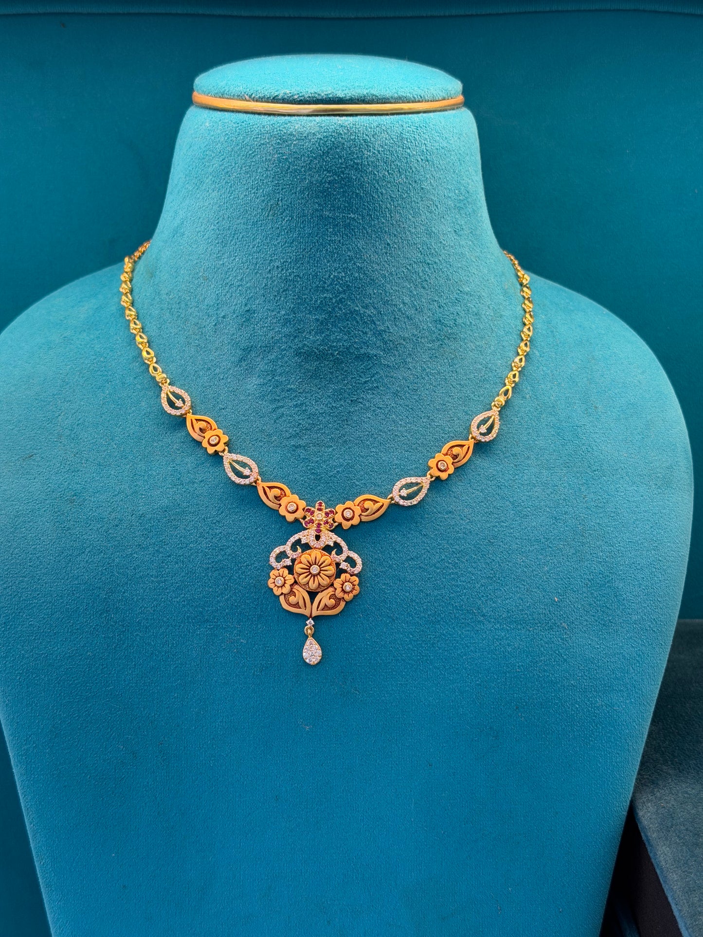 Short Fancy Necklace With Earrings in 92.5 Silver Gold Polish (9797)
