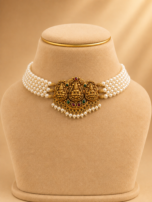 925 Sterling Silver Beads Choker Fancy for Women – Petite Design, Gold Polished, BIS Hallmarked (6769)