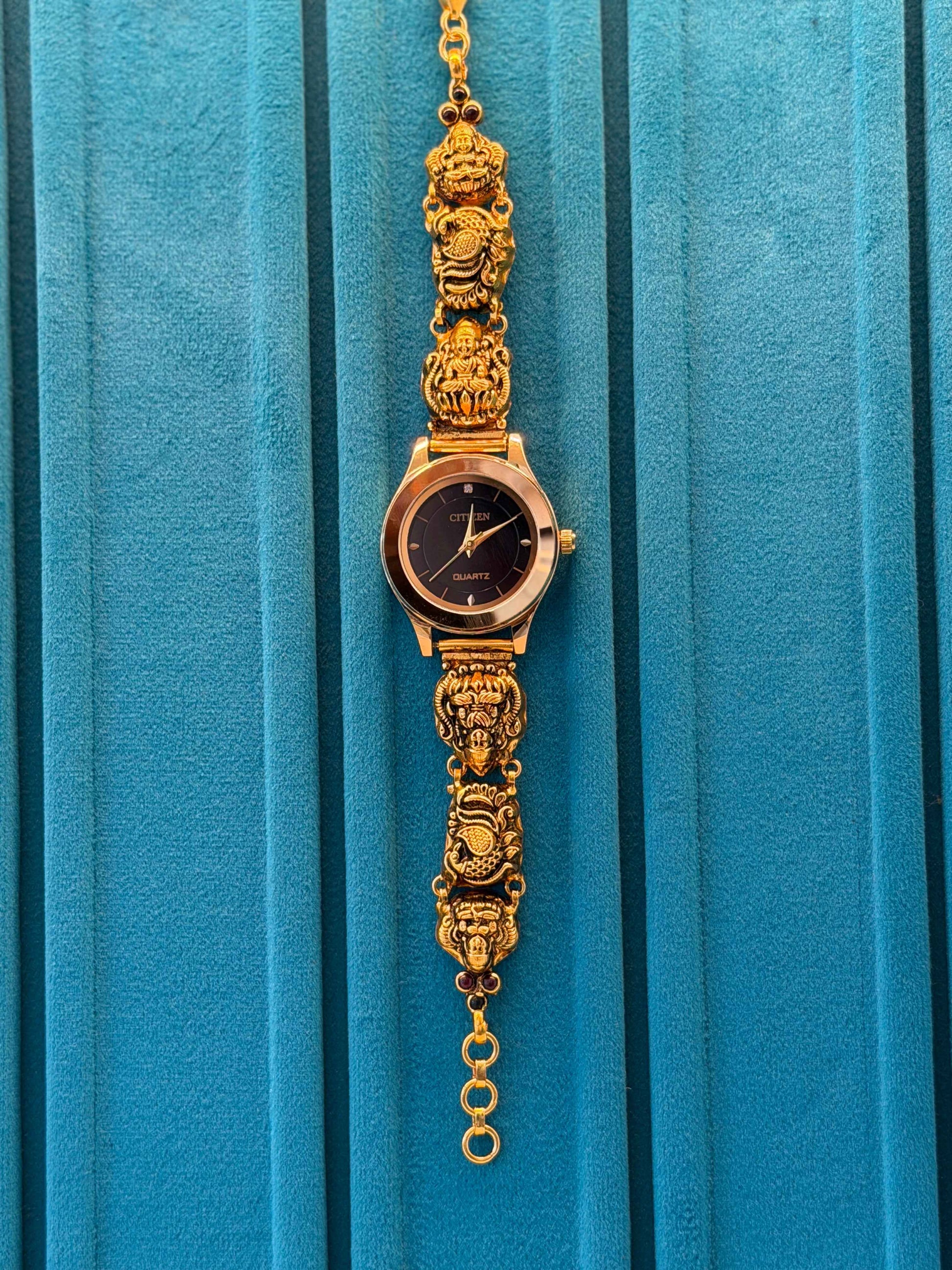 Gold Polished 925 Silver Antique Watch for Women (3732)