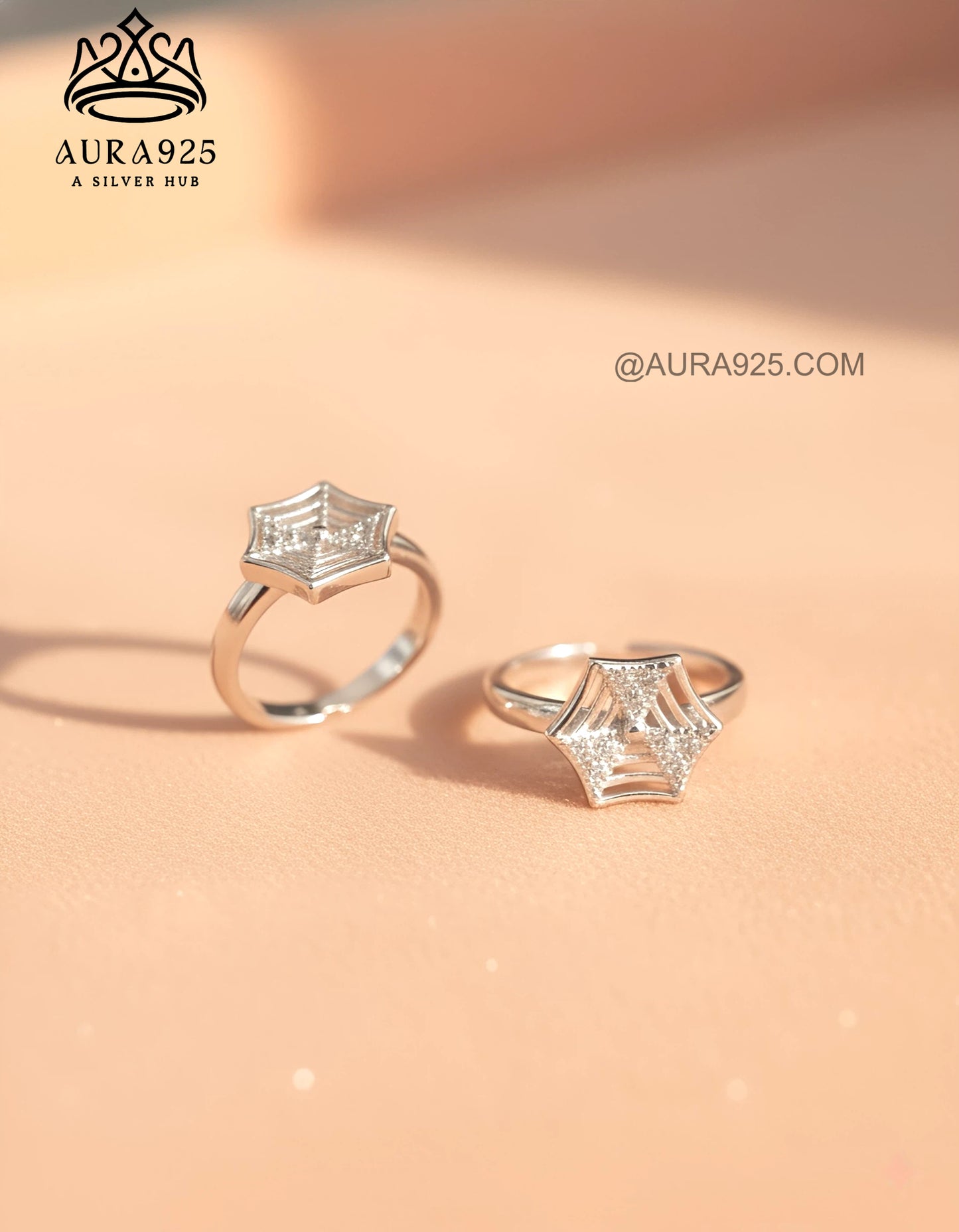 Modern Silver 925 Hexagon Web Toe Ring Pair SLTR-9930