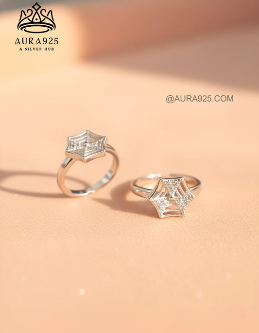 Modern Silver 925 Hexagon Web Toe Ring Pair SLTR-9930