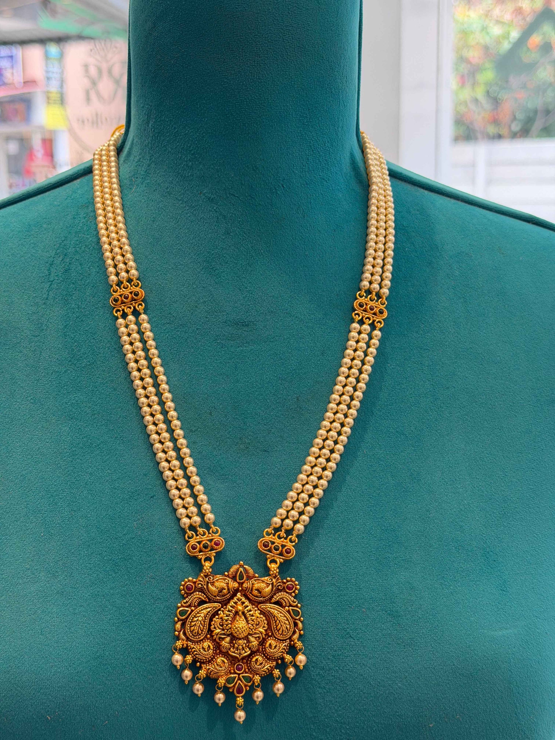 Beads Chain With Pendant in 92.5 Silver Gold Polished (6737)