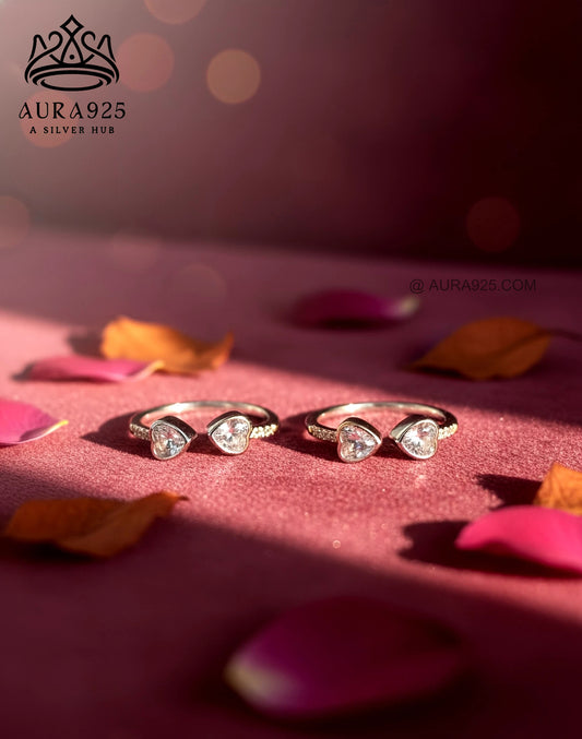 Double Heart Sparkle Silver 925 Toe Ring Pair SLTR-9938