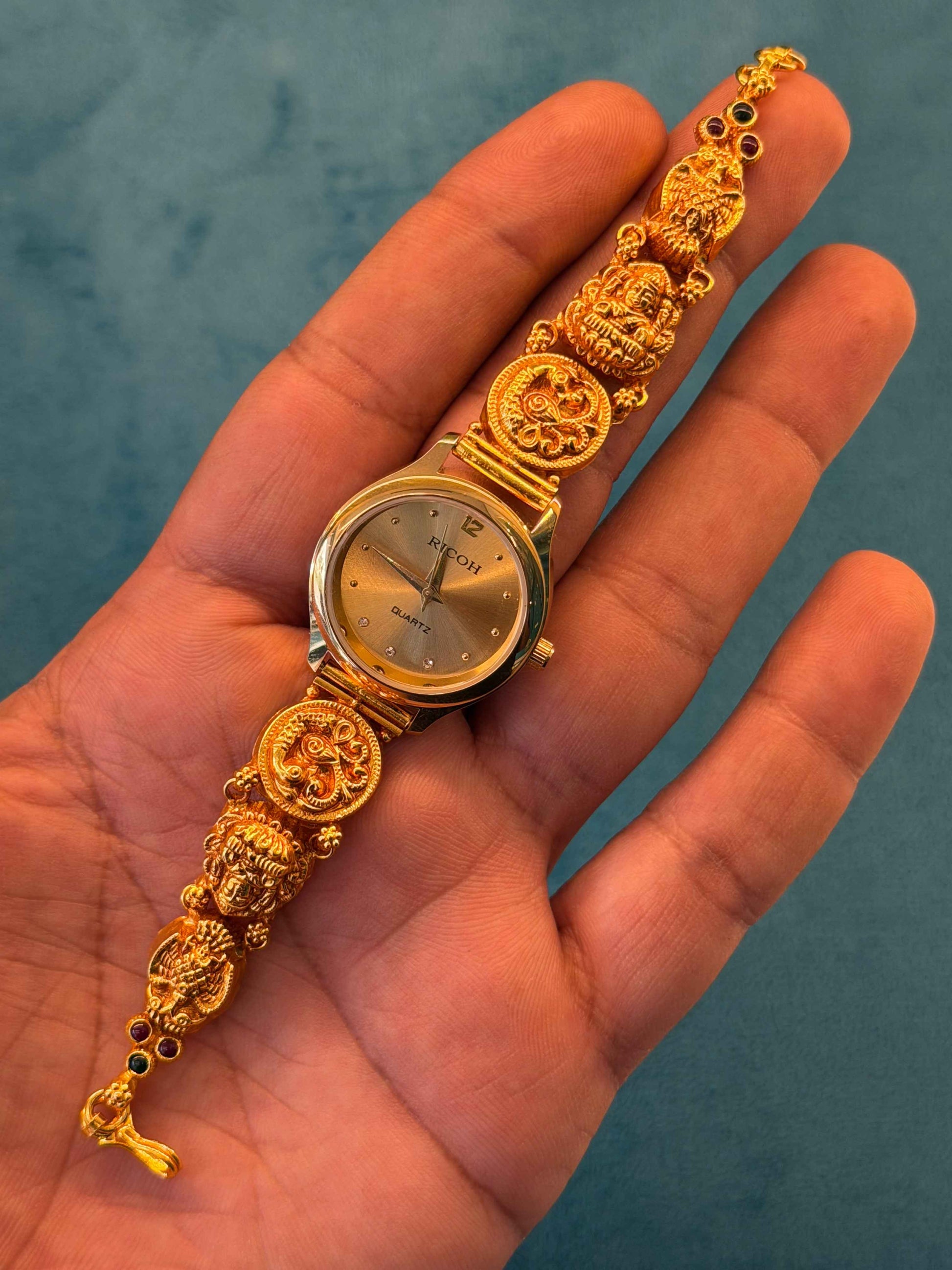 Gold Polished 925 Silver Antique Watch for Women (3737)