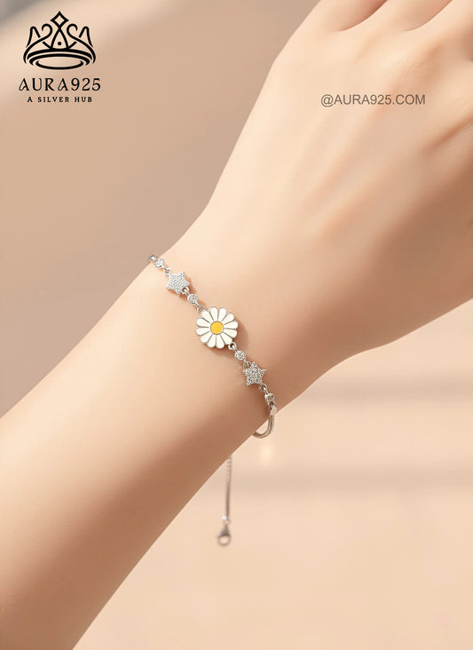 Dainty Daisy Flower Slider Bracelet | Adjustable 925 Sterling Silver SLB-3636