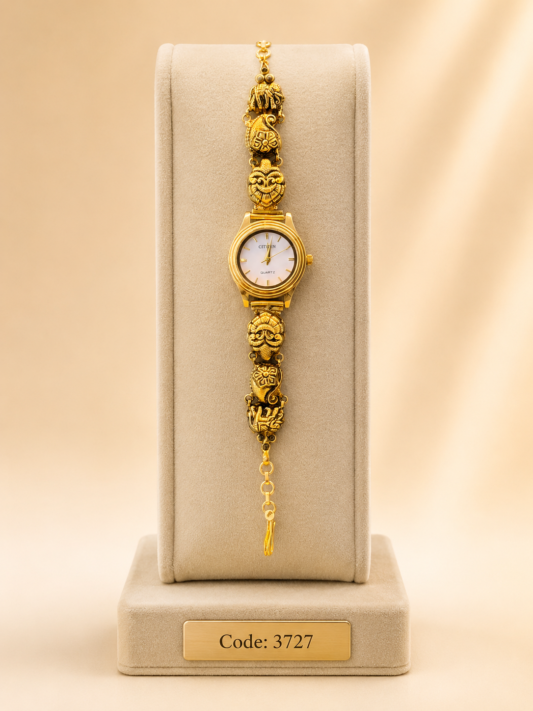 Gold Polished 925 Silver Antique Watch for Women (3727)