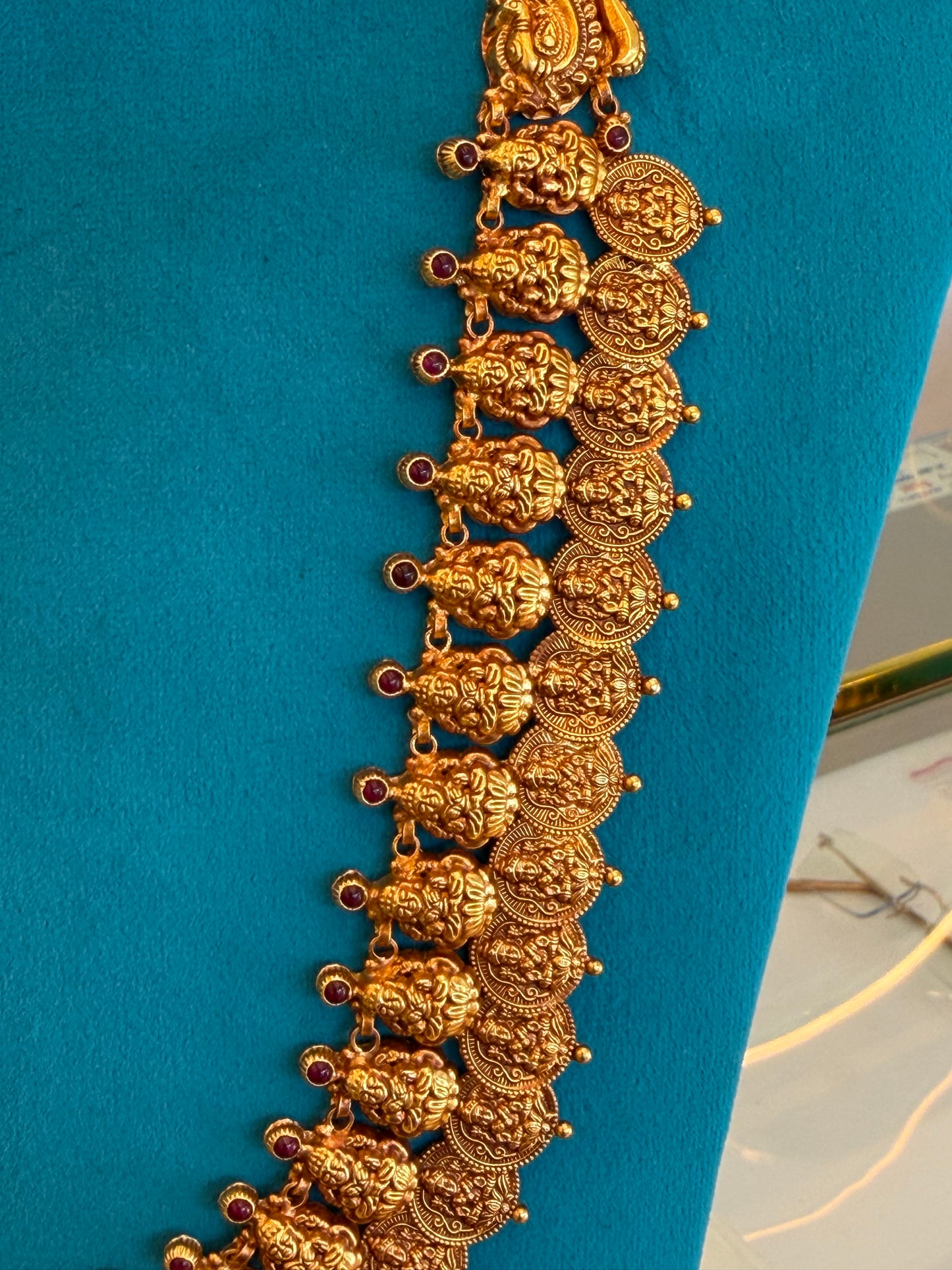 Long Kaas Necklace / Kaas Haram in 92.5 Silver Gold Polish (7132)