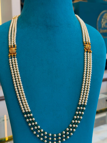Beads Chain with 2 Mop in 92.5 Silver Gold Polished(6765)